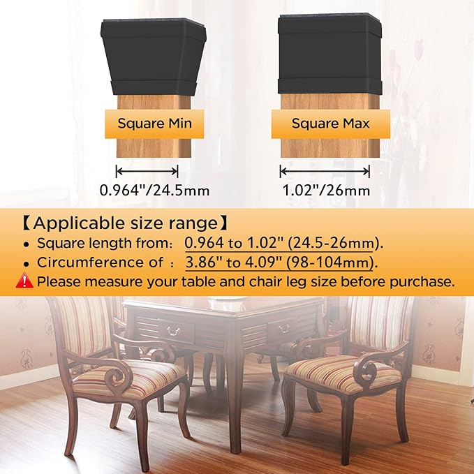 16 PCS Square Chair Leg Floor Protector, Silicone Chair Leg Cover, Furniture Leg Protectors with Felt, Mobile Table Leg pad, Protect The Floor from Scratches.1 in Black.