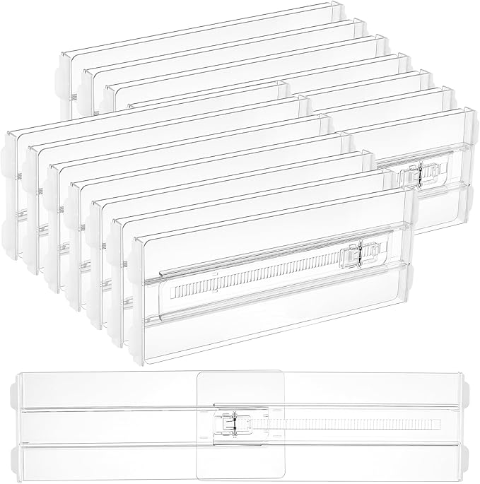 Vtopmart 14 Pack Drawer Dividers for Clothes, 4" High 10.2"-16.6" Adjustable Expandable Dresser Drawer Organizer, Clear Plastic Separators for Dresser, Baby Clothing, Underwear, Cosmetic, Toiletries