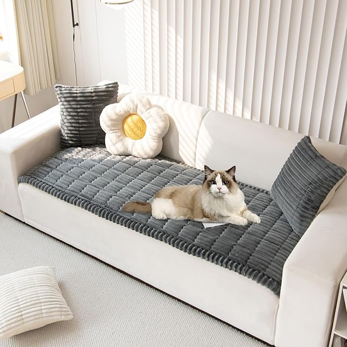 OTOB Couch Cover for Dogs Washable, Non Slip Plush Sofa Covers for 3 Cushion Couch, Fuzzy Pet Friendly Mat Bed Furniture Protector Sofa Slipcover, All Seasons (Dark Gray, 27.6" x 70.9")