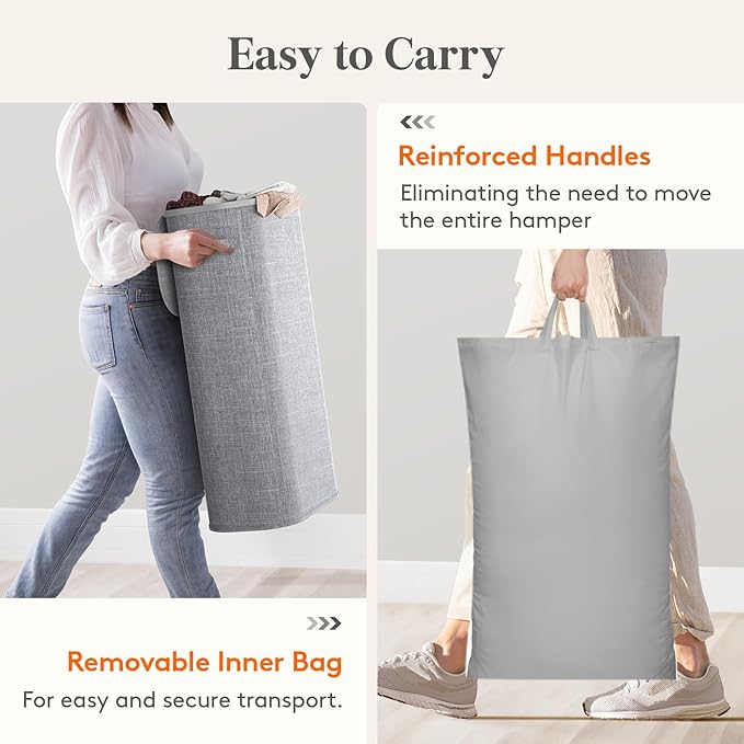 Lifewit 75L Slim Laundry Basket with Lid, Narrow Large Laundry Hamper with Plastic Handles and Removable Bag, Tall Foldable Dirty Clothes Hampers for Laundry Room, Bedroom, Bathroom, Dorm, Gray