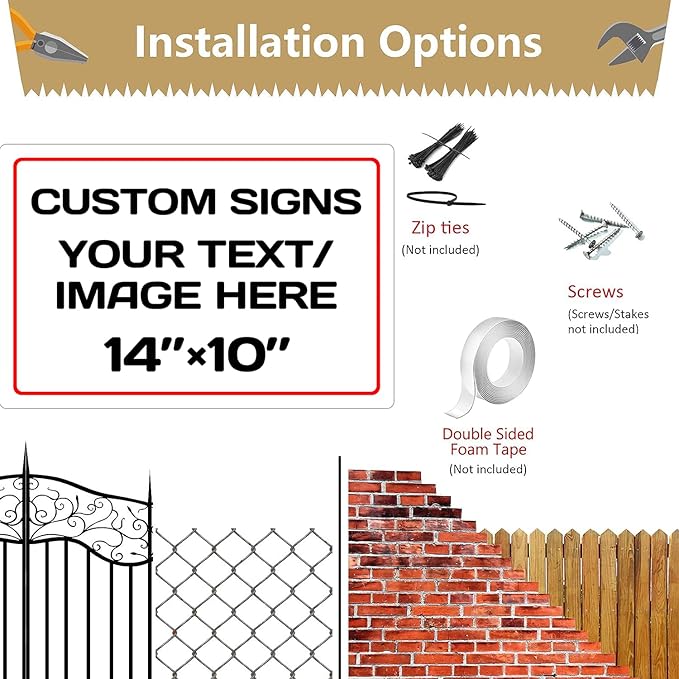 Personalized Aluminum Weatherproof Metal Signs - Custom Text & Picture, Multiple Sizes, Hazard, Garden, Custom Door & Business Signs