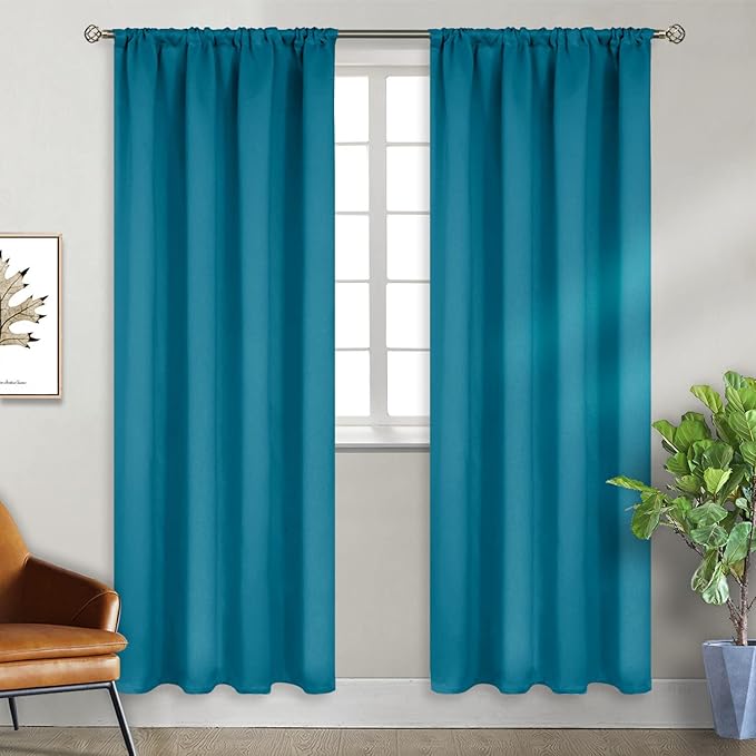BGment Peacock Blue Blackout Curtains 84 Inch Length for Living Room - Thermal Insulated Drapes with Rod Pocket Darkening Privacy for Bedroom Dining, 52 x 84 Inch, 2 Panels