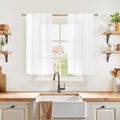 YoungsTex White Linen Curtains for Kitchen Window Over Sink - Small Half Window Drapes Semi Sheer with Back Tab for Front Door Cafe, 2 Panels, 30 X 40 Inch