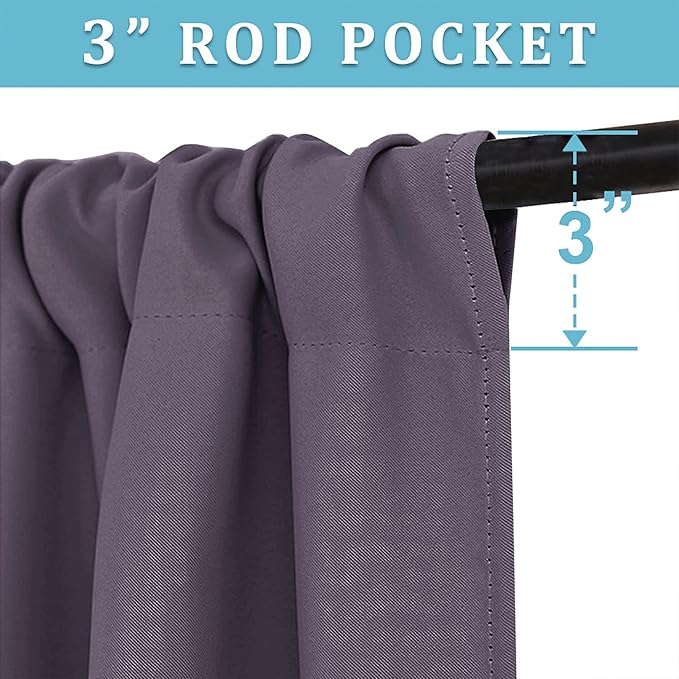 RYB HOME Bedroom Curtains Blackout - Light Block Energy Efficiency Small Window Treatment Drapes for Kitchen Dining Baby Nursery Morden Decor, W 42 x L 63 inch, Greyish Purple, 2 Panels