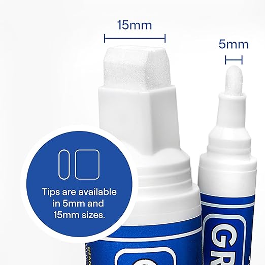 Grout Pen White Tile Paint Marker: Waterproof Grout Paint, Tile Grout Colorant and Sealer Pen - White, Wide 15mm Tip (20mL)