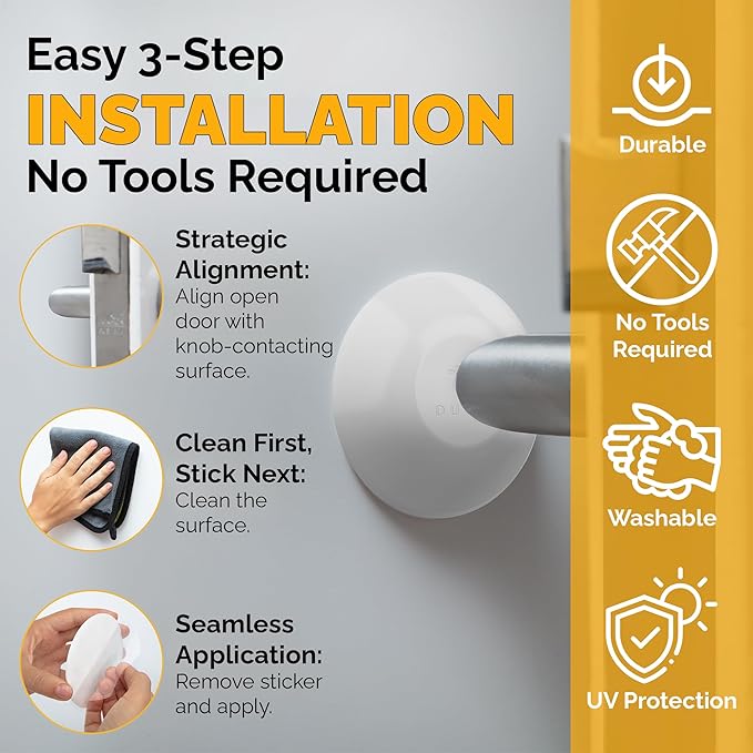 Ducki Door Stop Wall Protector | Self Adhesive Door Knob Wall Protectors from Door Knobs | Rubber Door Stoppers for Wall Damage & Noise | Durable, Shock Absorbent & Discreet | 2 Pack White Door Stops