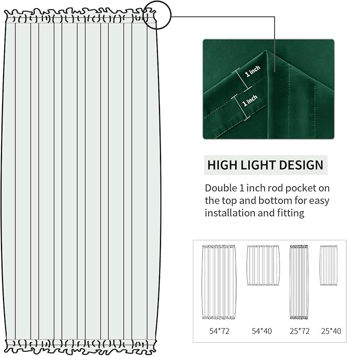 DWCN French Door Curtain - Rod Pocket Thermal Blackout Panel for Doors With Glass Window, Kitchen and Patio - Privacy, 54 X 72 Inches Long, 1 Panel With Tieback, Hunter Green