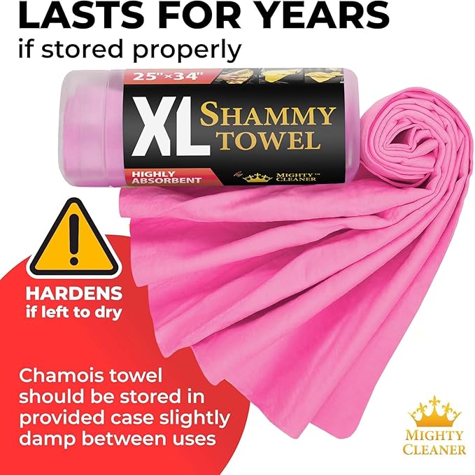 Premium XL Shammy Towel for Car - 2pk (34"x25") - Super Absorbent Chamois Cloth for Drying - Spots & Scratch-Free, Reusable