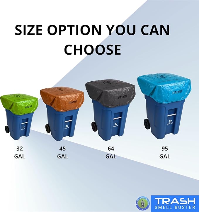 Trash Can Cover Odor Control with Elastic Band Lemon Scented Chemical Free 64 Gallon 2 Pack