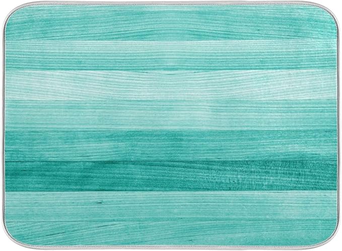 Teal Turquoise Green Wood Texture Dish Drying Mat 16x18 for Kitchen Green Blue Wooden Printing Dishes Pad Dish Drainer Rack Mats Absorbent Fast Dry Kitchen Accessories