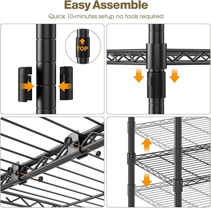Himimi 4-Tier Adjustable Metal Shelving - 1600LBS Capacity, Heavy Duty Wire Organizer for Kitchen, Garage, Pantry, Laundry, 72" W x 18" D x 60" H, Black