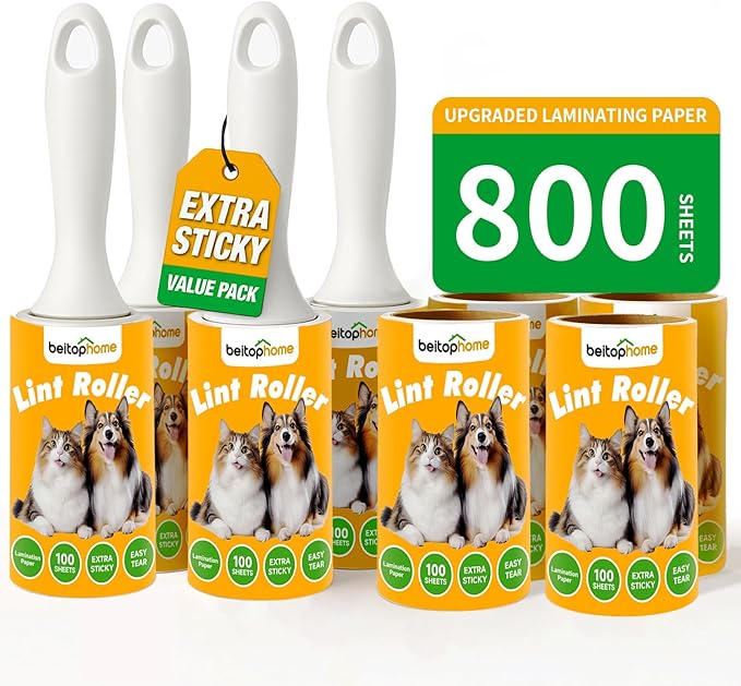 Lint Roller for Pet Hair Extra Sticky, 800 Sheets with 4 Durable Handles and Strong Paper Refills, Pet Hair Roller for Dogs and Cats, Lint Remover for Clothes, Carpet, and Furniture