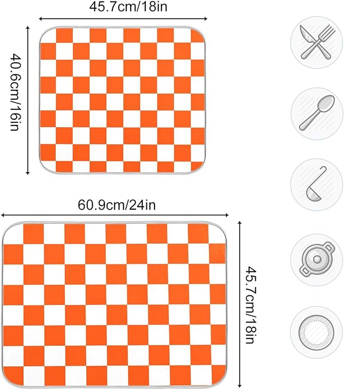 Burnt Orange Chessboard Dish Drying Mat for Kitchen Countertop 16x18 Plaid Checkered Rectangle Small Drying Mat Reusable Quick Dry Dish Sink Absorbent Mats Easy Clean Decorative Home Essentials