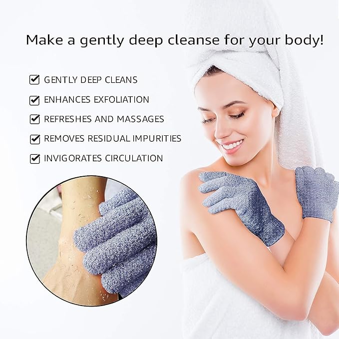 Evridwear Exfoliating Dual Texture Bath Gloves for Shower, Spa, Massage and Body Scrubs, Dead Skin Cell Remover, Gloves with Hanging Loop (1 Pair Heavy Glove)