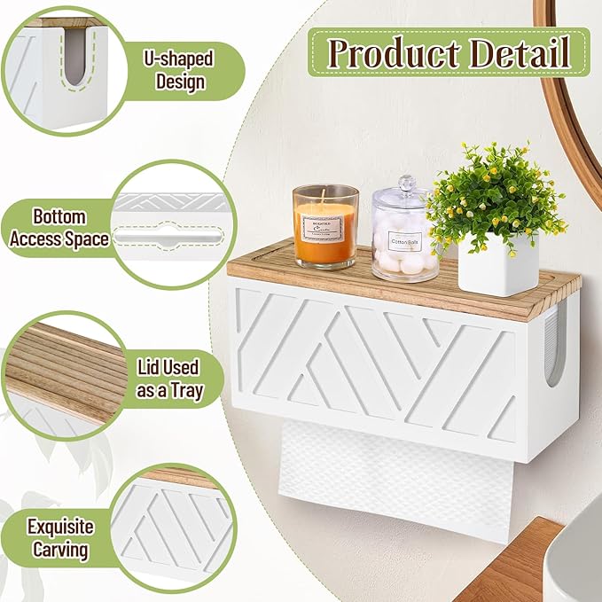 Set of 2 Paper Towel Dispenser Wall Mount, Paper Towel Holder Wall Mounted with Lid, Solid Wood Commercial C-Fold, Z-Fold, Trifold Hand Paper Towel Holder Hand Towel Holder for Bathroom Kitchen Decor