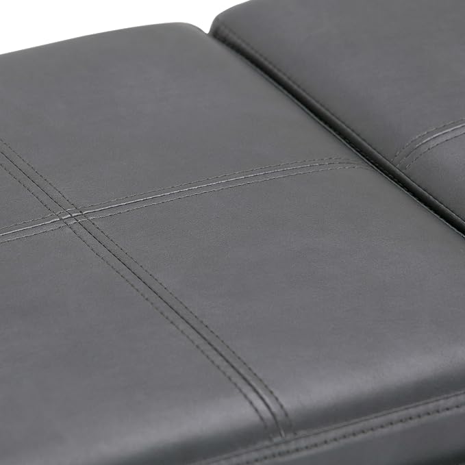 SIMPLIHOME Avalon 42 inch Wide Contemporary Rectangle Storage Ottoman in Stone Grey Vegan Faux Leather, Assembled, For the Living Room, Entryway and Family Room