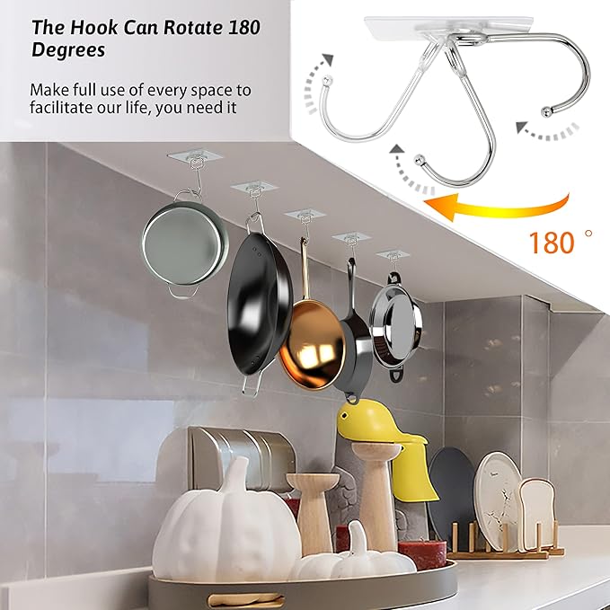 DKHDBD Large Adhesive Hooks, 16-Pack Hold 33lb(Max) Heavy Duty Sticky Hooks, Waterproof Transparent Hooks for Hanging, Self-Adhesive Traceless Clear Wall Hooks to Use for Keys Robe & Towel