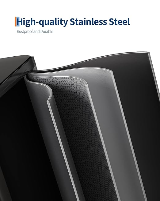 GarveeHome 2 x 10.6 gal Stainless Steel Double Trash Can with Lid for Kitchen, Large Dual Trash and Recycle Bin Combo, Step-on Kitchen Metal Garbage Cans, PP Inner Buckets, Liner Rim, Matte Black