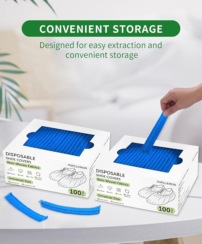 200Pcs(100 Pairs) Non-Woven Shoe Covers Disposable Non Slip for Indoors, Breathable | Durable | Boot Covers, Fits Up to Size 13 US Men (Blue)