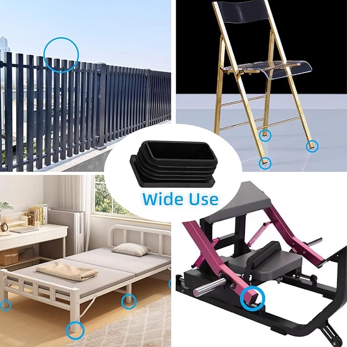 Furnigear Plastic Plugs Tubing End Cap Chair End Caps Outside Bottom Tubing Caps Rectangle Furniture Sliders Glides Black (24, Fit 1.37-1.5 x 0.78-0.9" Rectangle Tube Inner Size)