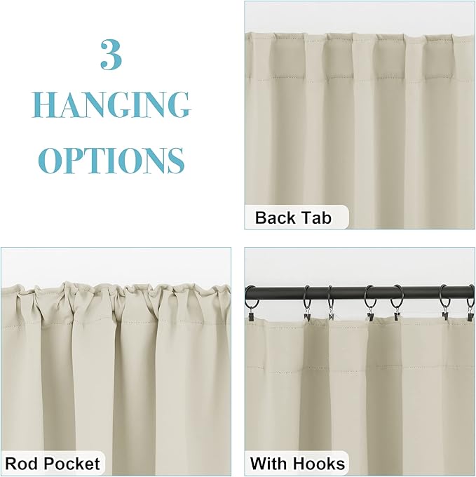 RYB HOME Blackout Curtains & Drapes - Light Block Thermal Insulated Privacy Window Covering for Bedroom Living Room Office, W 42 x L 54 inch, Beige, 2 Panels