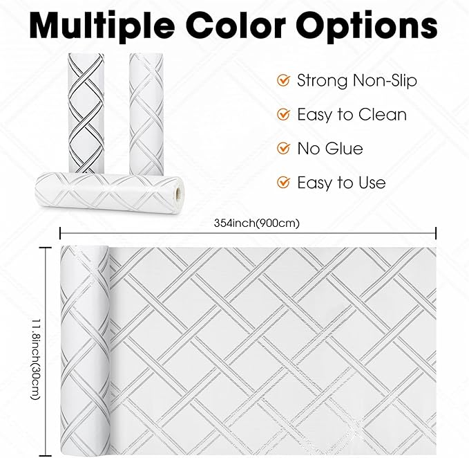 Drawer and Shelf Liner for Kitchen Cabinets Non-Adhesive, Non-Slip Cabinet Liner Shelf Paper Strong Grip Waterproof Easy to Clean for Kitchen Shelves Cupboard,Silver Geometric,12IN X 30FT