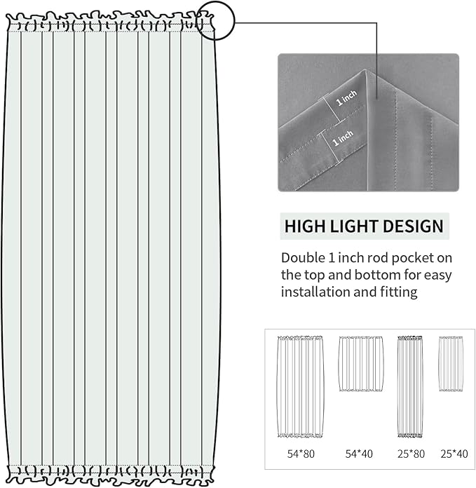 DWCN French Door Curtains – Rod Pocket Thermal Blackout Curtain for Doors with Glass Window, Kitchen and Patio Doors for Privacy, 25 X 80 Inches Long, 1 Curtain Panel with Tieback, Grey