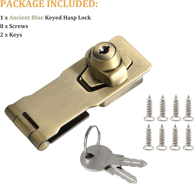 Alise Keyed Hasp Lock,4 Inch Safety Packlock Clasp Hasp Lock Latch with Lock,Door Hinge Lock with Keys Keyed Locking Hasp for Cabinets Closets Doors,Bronze