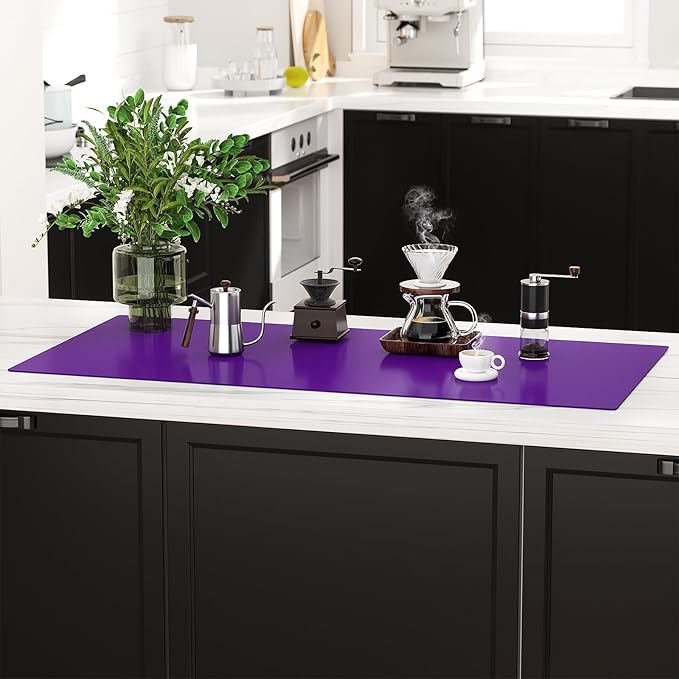 Quality Silicone Table Mat 47x24 Inch - High Heat Resistant (Lab Tested 482°F), Non-Slip Oil-Resistant Surface for Baking & DIY | Waterproof & Easy Clean (Purple)