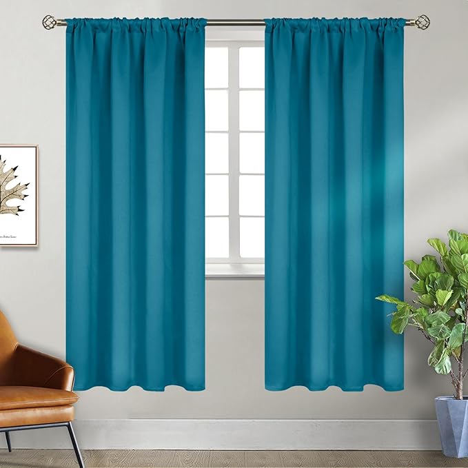 BGment Rod Pocket Blackout Curtains for Bedroom 72 Inches Long - Thermal Insulated Room Darkening Curtains for Living Room, Peacockblue, 42 x 72 Inch, 2 Panels
