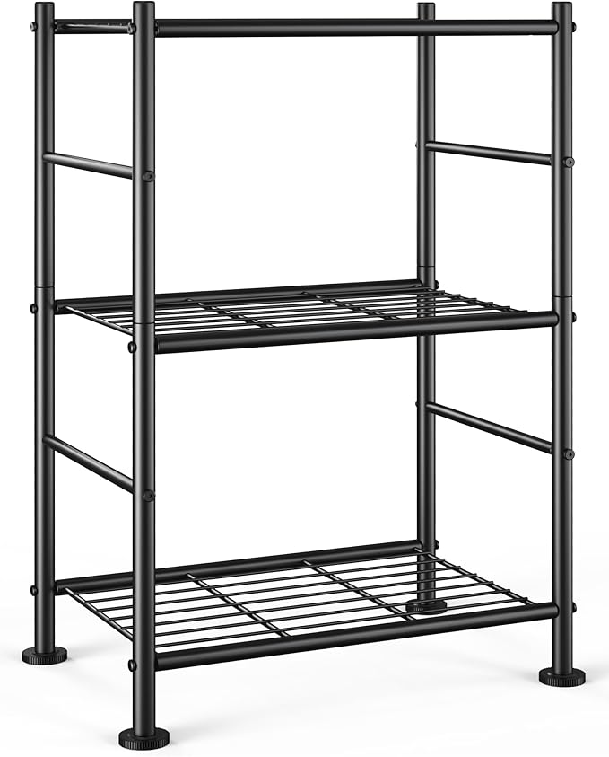Storage Shelves - 3 Tier Shelf Organizer, Sturdy Metal Garage Shelving with Adjustable Leveling Feet, Space-Saving Shelves Organizer for Pantry, Laundry, Kitchen (18" x 12" x 30", Black)