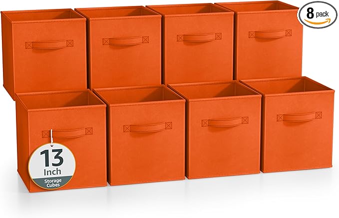 Sorbus 13 Inch Storage Bins - Sturdy Collapsible Fabric Storage Cubes with Handle - 8 Foldable Baskets for Organizing Clothes, Toys, Books - Storage Baskets for Shelves, Closets