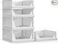 Proarea 5 Pack Stackable Plastic Storage Basket Closet Organizer Bin Foldable Clothes Organizer Storage Drawer Shelf Container for Living room Bathroom Kitchen Office (2L+3S)