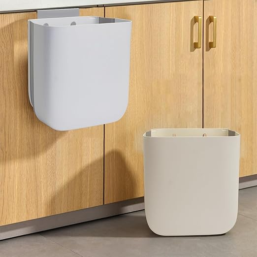 Soddeph 3.2 Gallon Foldable Hanging Trash Can for Cabinet Door,Kitchen Compost Bin,Wall-Mounted Plastic Garbage Can for Countertop or Under Sink, Bathroom and RV,No Lid (White)