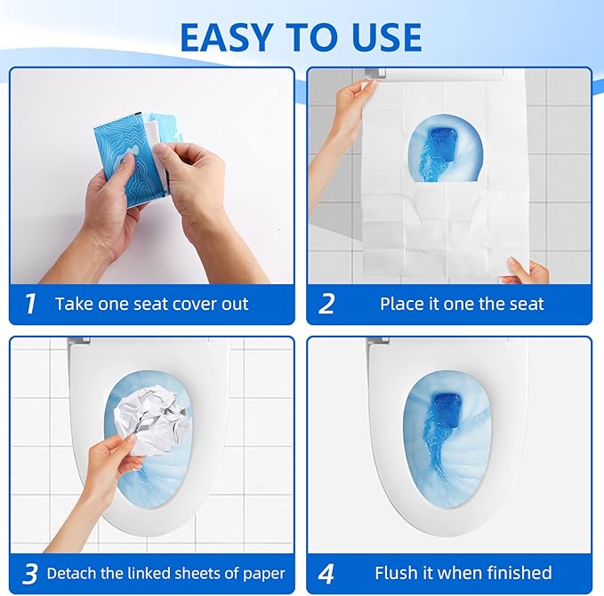 TenFans Flushable Water-Soluble Toilet Seat Covers (120 Pack) - Disposable Toilet Paper Liners for Kids Potty Training, Adults & Travelers - Public Restroom & Camping Essentials