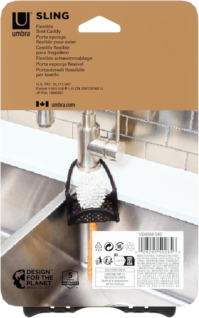 Umbra Sling Kitchen Sink Accessory, Single-Sided Sponge Holder, Black