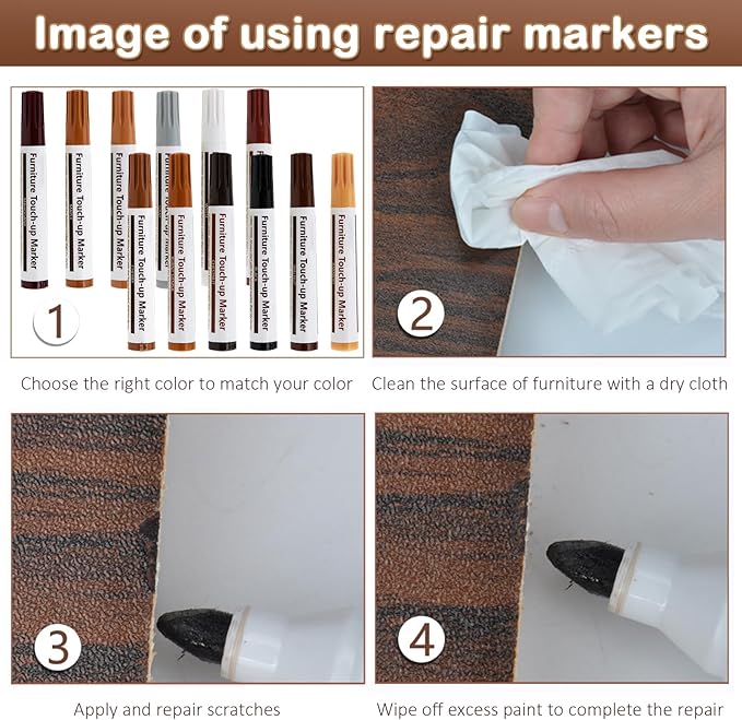 New Upgrade Furniture Pens for Touch Up, 12 Colors Wood Scratch Repair Markers, Professional Repair Tools for Stains, Scratches, Wood Floors, Tables, Bedposts
