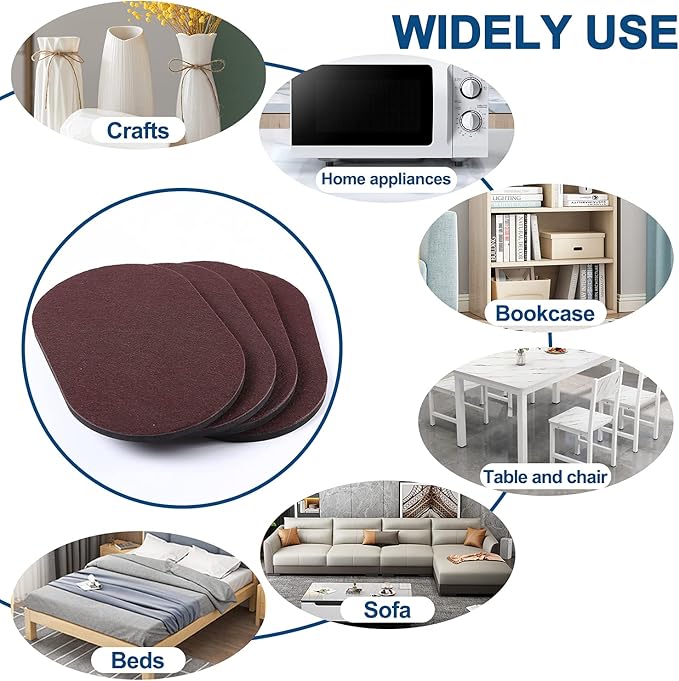 Ezprotekt 8 Pack Reusable Large Furniture Movers Sliders for Carpet and Hardwood Floors, 9-1/2" x 5-3/4" Oval Heavy Duty 4 Pcs Felt Sliders Hard Surfaces - 4 Pcs Furniture Pad for Carpet (Brown)