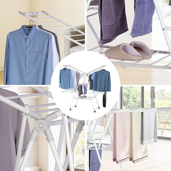 Gullwing Laundry Drying Rack, Space Saving Indoor & Outdoor Use, 61.81' x 22.84' x 51.18'