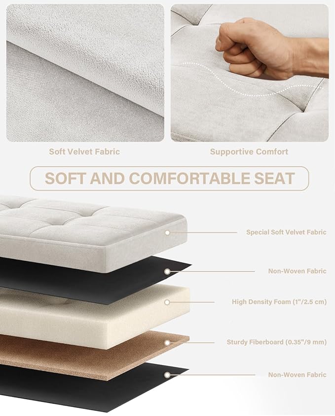 Folding Storage Ottoman, Velvet Storage Bench, Footrest, End Stool, Foot Stool,for Living Room, Bedroom and Office,12.2 x 16.1 x 12.2 Inches, 300 kg Load Capacity,Cream White, UASND03W
