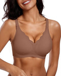 Vertvie Womens Seamless Bras No Underwire Supportive Wireless Push Up Full Coverage Bralette Comfort Scalloped T-Shirt Bra