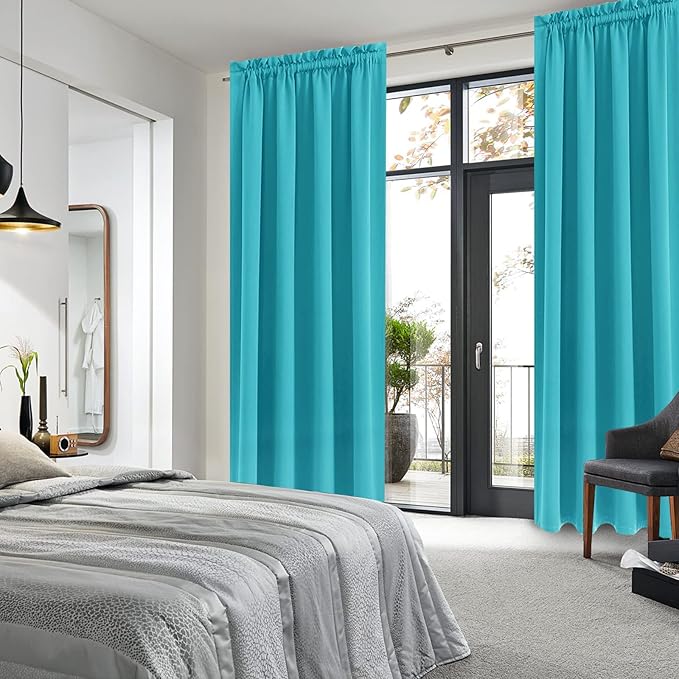 DWCN Insulated Blackout Curtains for Bedroom, Energy Saving Privacy Room Darkening Curtains for Living Room (W60 x L84 inch, Turquoise, Set of 2 Panels, Top of Rod Pocket)