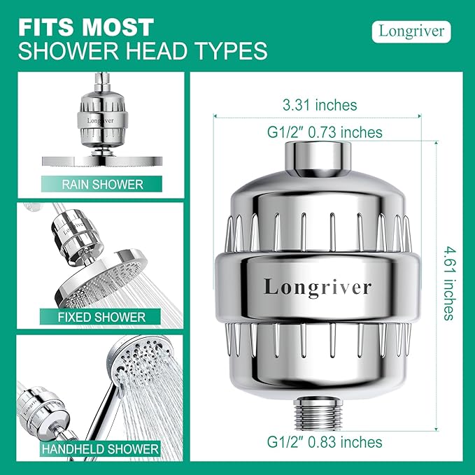 R7 Shower Filter High Put Shower Water Filter for Hard Water 99.99% Remove Chlorine, Heavy Metals, Shower Water Softener, Improve your skin and hair, Bathroom Fixture Hardware Parts, Chrome