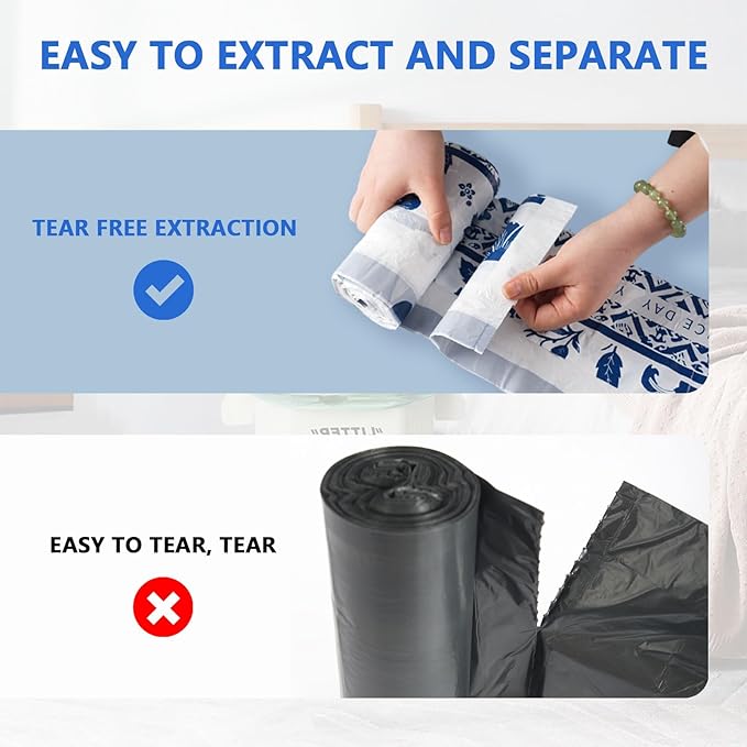 VOK 4 Gallon Trash Bags Drawstring, Printed Small Garbage Bags with Secure Tie, Tear-Resistant & Leakproof Design for Bathroom/Bedroom, Decorative Odor-Control Trash Can Liners, 160 Counts