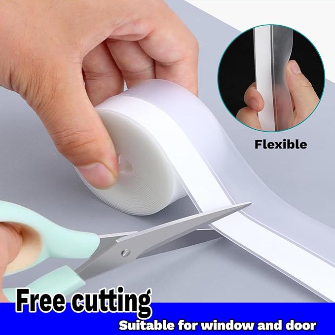 Silicone Weather Stripping Seal Door Tape 16.5 Feet Strip Bottom Draft Insulation Stopper Weatherproof Soundproof for Door Frame or Window Bathroom Shower Glass Gaps