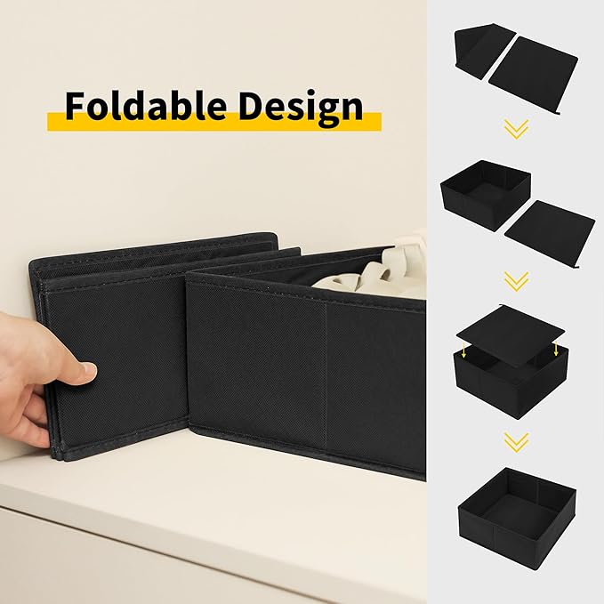 Cupic Cupid Drawer Organizer, Dresser Organizers, Foldabe Drawer Organizer Clothes, Closet Organization and Storage Dividers for Socks, Underwear and Diaper, Set of 12, Black