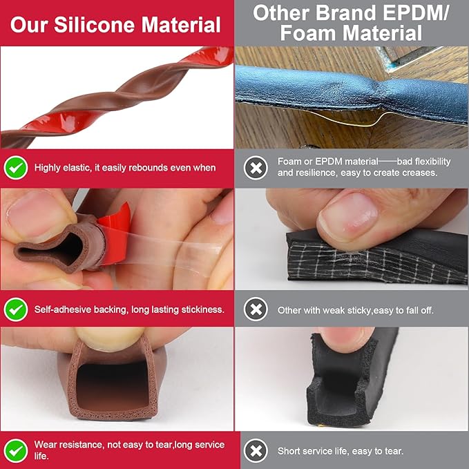 Silicone D Shape Weather Stripping 19.7 Feet Self Adhesive Seal Strip for Doors and Windows