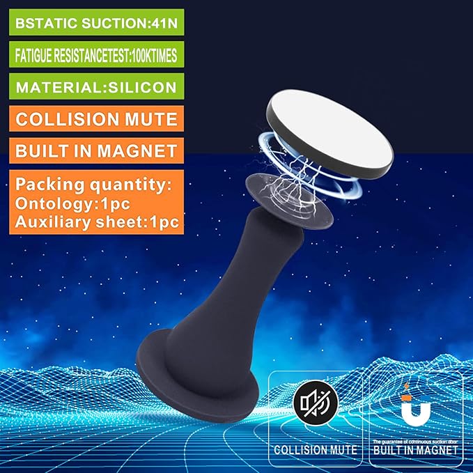 Door Stop, Silicone Magnetic Door Stop Holder Wall Mount Damage-Free with Durable Waterproof House Door Stopper,Eco-friendly Special Adhesive Door Stoppers No Need to Drill Collision Mute(Gray)