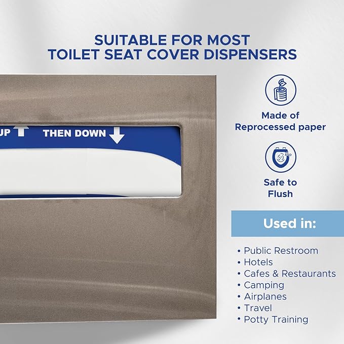 MED PRIDE Eco-Friendly Bathroom Protector Sheets - Septic Safe-Disposable Toilet Seat Covers [Pack of 250] - Flushable Toilet Seat Covers For Travel & Public Restrooms- White half-fold liners