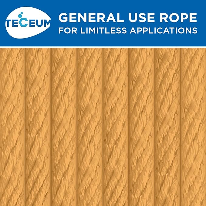 TECEUM Cotton Rope 3/16” (5 mm) – 50 FT – Strong All-Purpose Braided Rope – Natural Cotton – for Crafting, Сamping, Clothes Line, DIY, Indoor & Outdoor Use – Honey